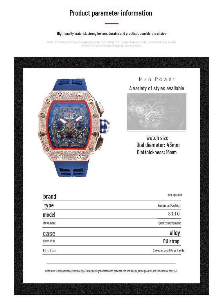 Barrel-Shaped Quartz Watch with Multifunctional Design and PU Strap