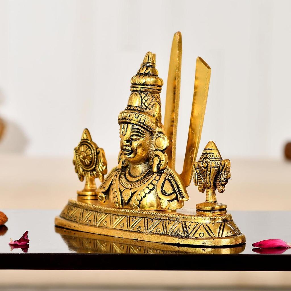 Tirupati Balaji Venkateshwara Face Bust Idol Vishnu Chakra Namah Shankh Aluminium Statue, Home & Office Table Showpiece House Warming Gifts