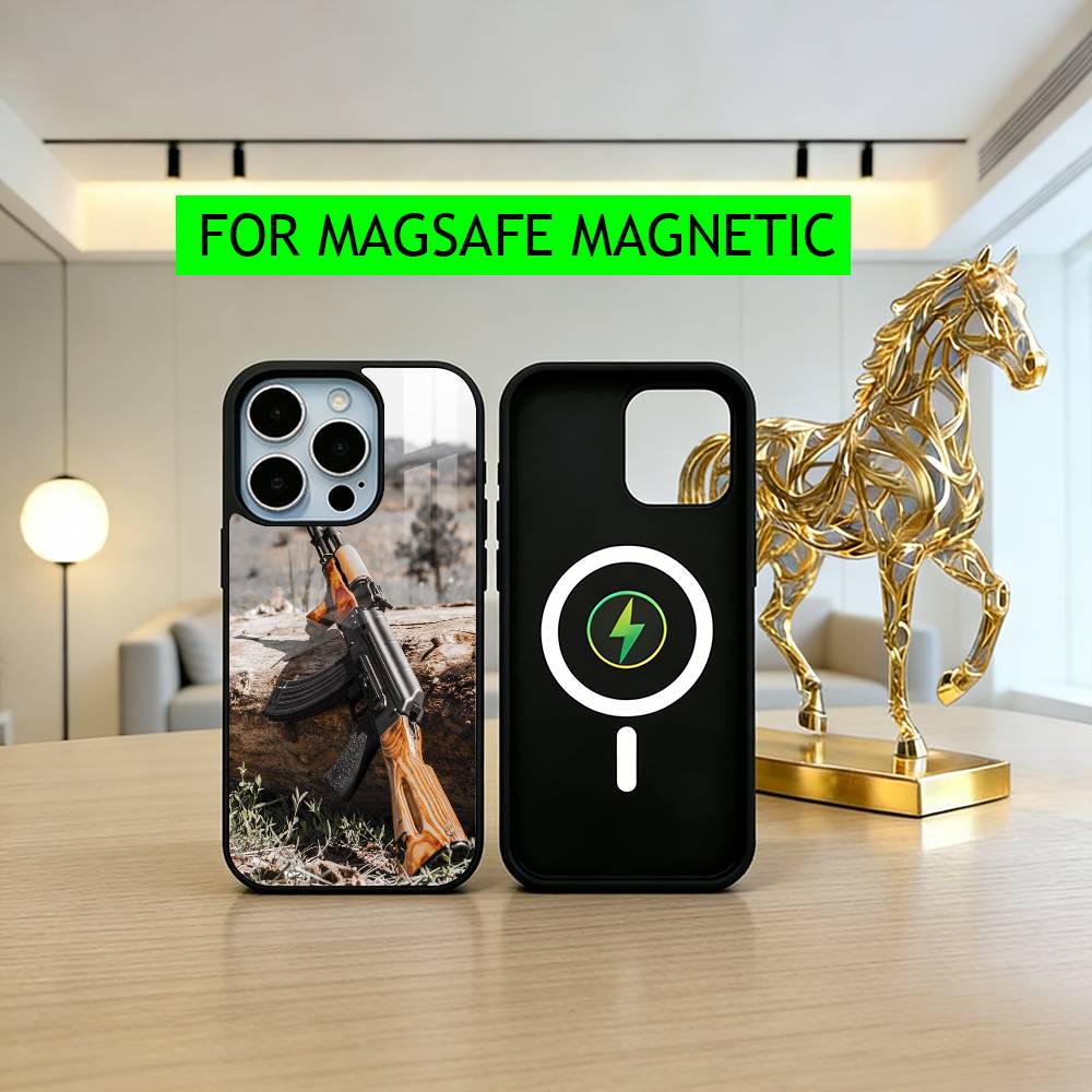 Cool AK47 Handgun G-Gun Phone Case For iPhone17,16,15,14,13,12,11 Plus,Pro Magnetic For Magsafe Wireless Charging