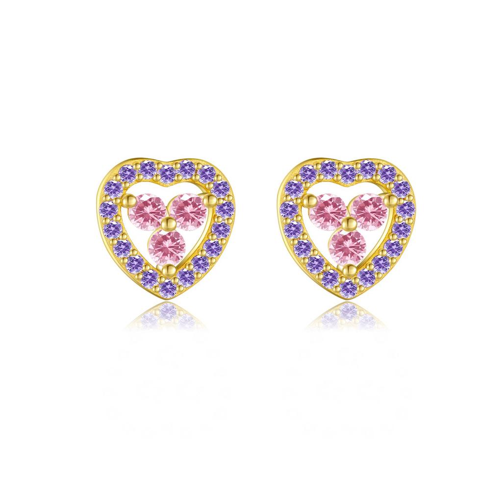 ANDYWEN 925 Sterling Silver Stud Earrings Ladies Cute Heart Earring Colorful Cubic Zirconia Fine Jewelry for Valentine's Day Gifts
