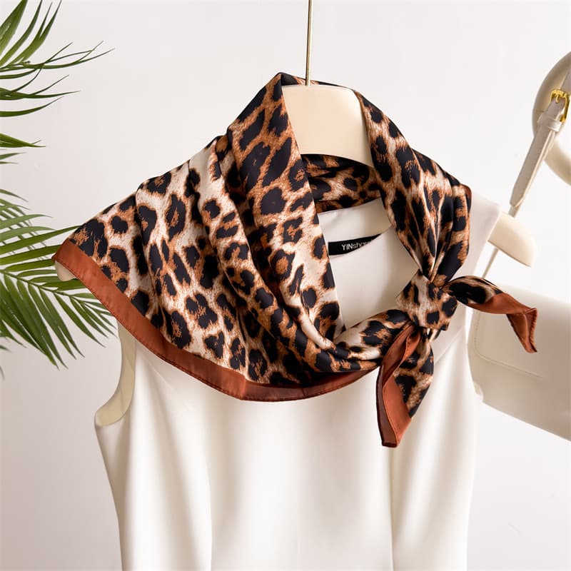 68Cm Polka Dot Leopard Print Scarf For Women Spring And Summer Thin Imitation Silk Scarf Trendy Versatile Headscarf Shawl