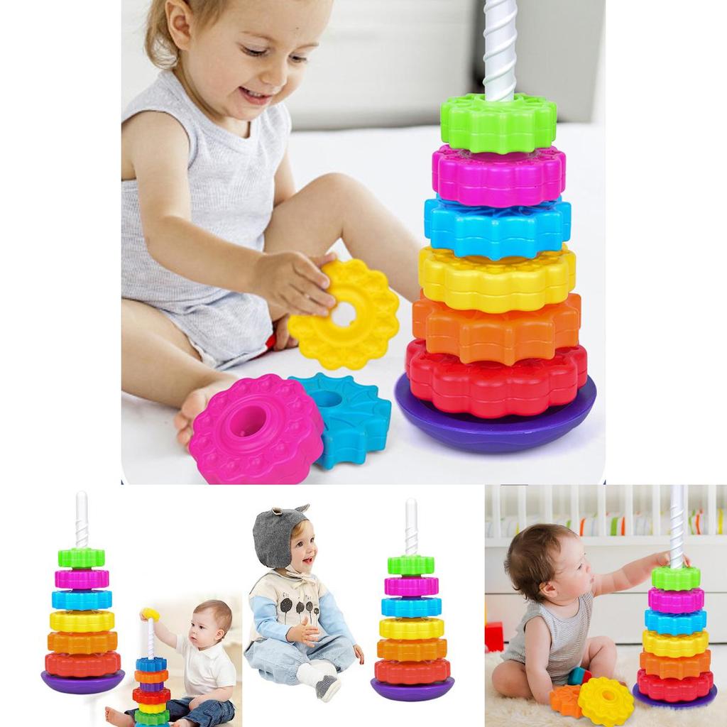 Rainbow Rotating Baby Early Education Stacking Circle Children's Educational Toy