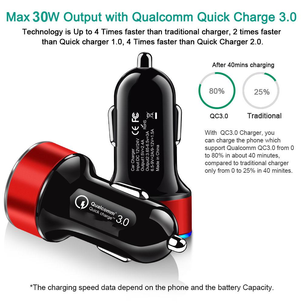 Qc3.0 светодиодный дисплей, двойной USB-автомобильное зарядное устройство, универсальное алюминиевое автомобильное зарядное устройство для мобильного телефона для Xiaomi Samsung S10 Iphone X Xs 11 Pro Max