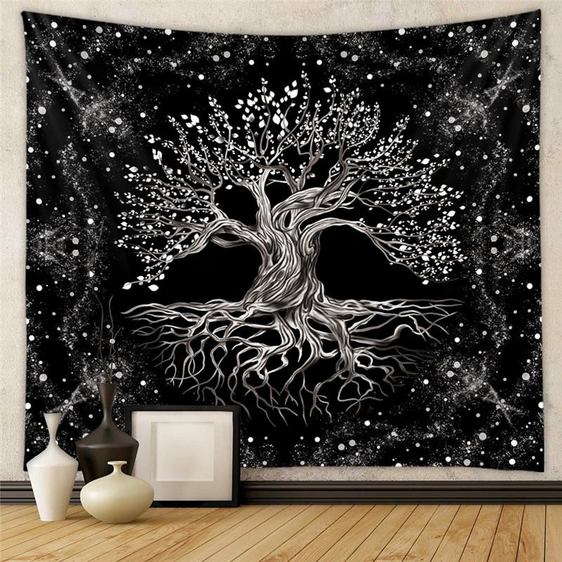 Mysterious Tree of Life Mushroom Forest Tapestry Wall Hanging Fairy Tale Bohemian Psychedelic Home Dormitory Dream Decor Sun