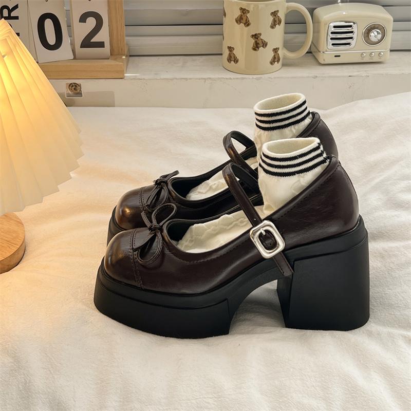

Модные туфли на толстой платформе, Мэри Джейн, женские лаконичные уличные туфли-лодочки, весенне-осенние женские кожаные туфли для платья 35 коричневый