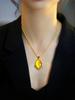 Water Droplet Imitation Agate Pendant Necklace,yellow Beeswax Vintage Clavicle Chain