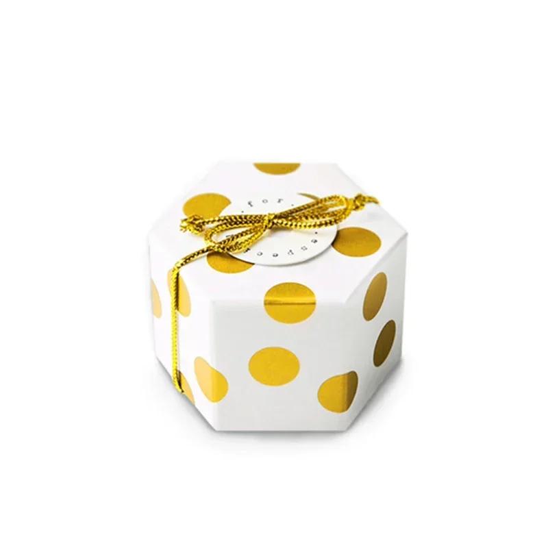 50pcs Mini Gold Round Dot Striped Hexagonal Candy Box for Wedding Birthday Party Decoration Favor Gift Souvenirs Packaging