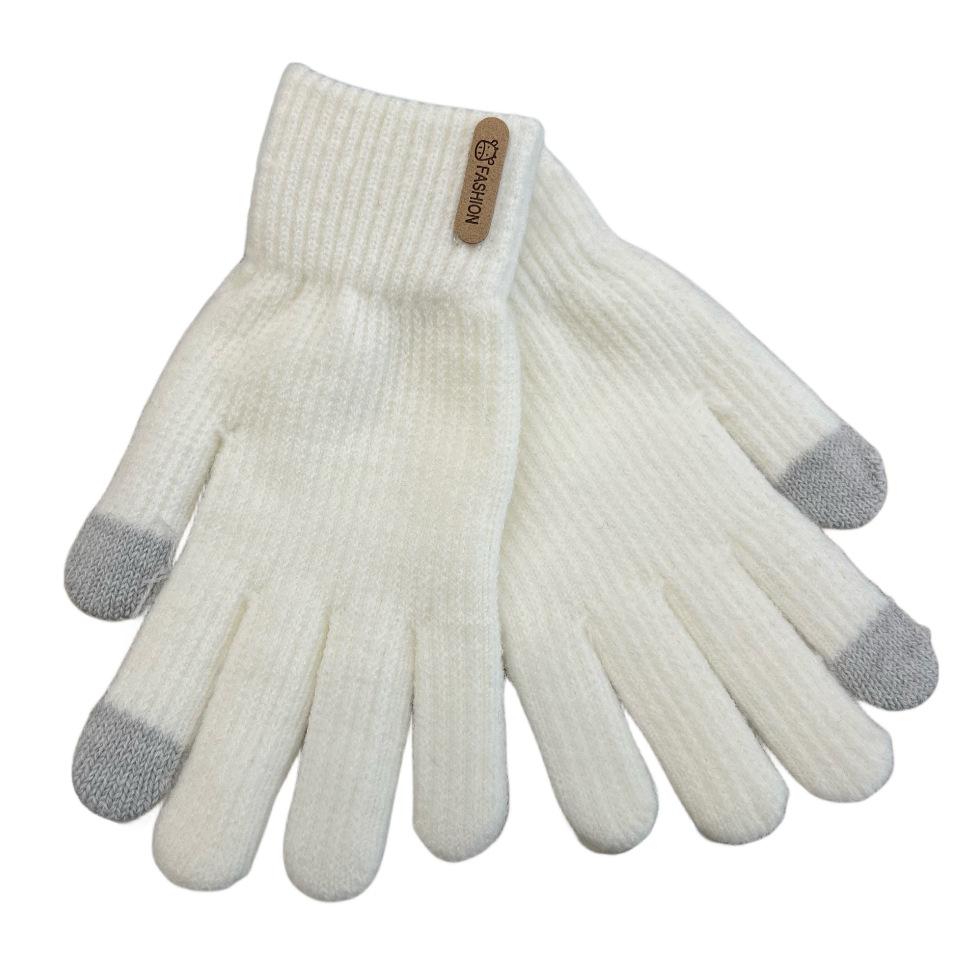 Women's Knitted Warm Gloves Thickened Plush Solid Color Simple Cycling Touch Screen Gloves