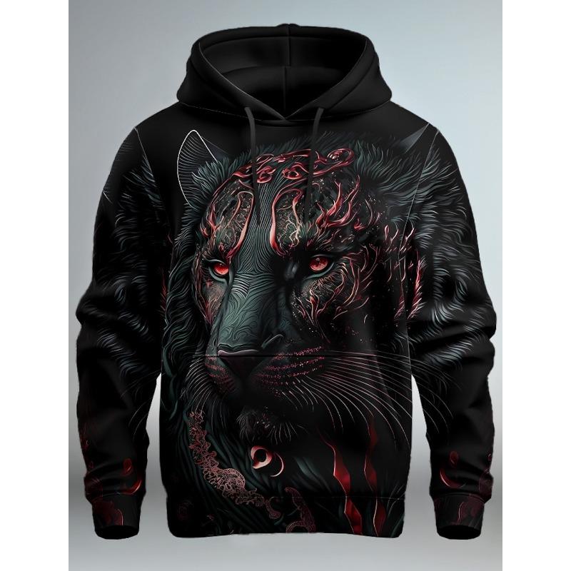 Lion Graphic  Men's Fashion 3D Print Hoodie Streetwear Hoodies Long Sleeve Hooded Print Front Pocket Spring Hoodie Sweatshirt