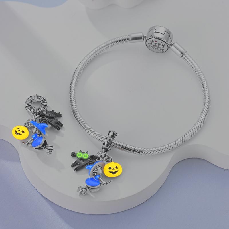 Latest Halloween Pumpkin Witch Skull Copper Charms Beads For Original Bracelet Ideal For Women Jewellery Making Present