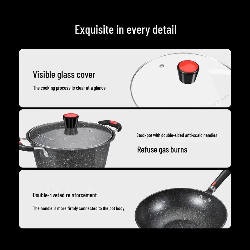 Bach Johann Maifan Stone Non-stick 3-Piece Cookware Set