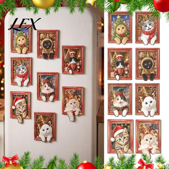 Christmas Kitchen Accessories Cute Cat Refrigerator Magnets, Kitty Magnetic Photo Frame, Decorative Metal Surface Stickers Retro Office Filing Cabinet