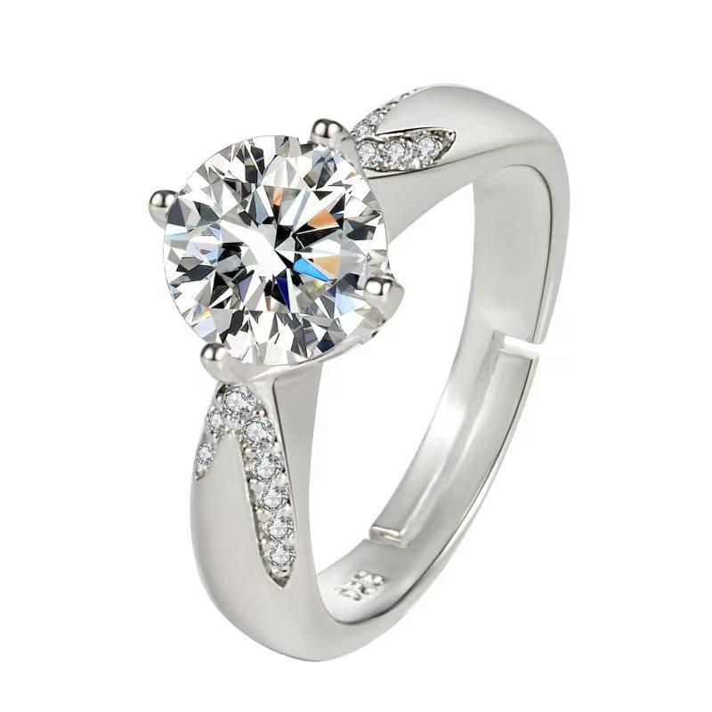 Асимметричное кольцо с бриллиантом муассанитом и красным корундом, регулируемое, 2 карата, на четырех крапанах, модный дизайн. Open Adjustable