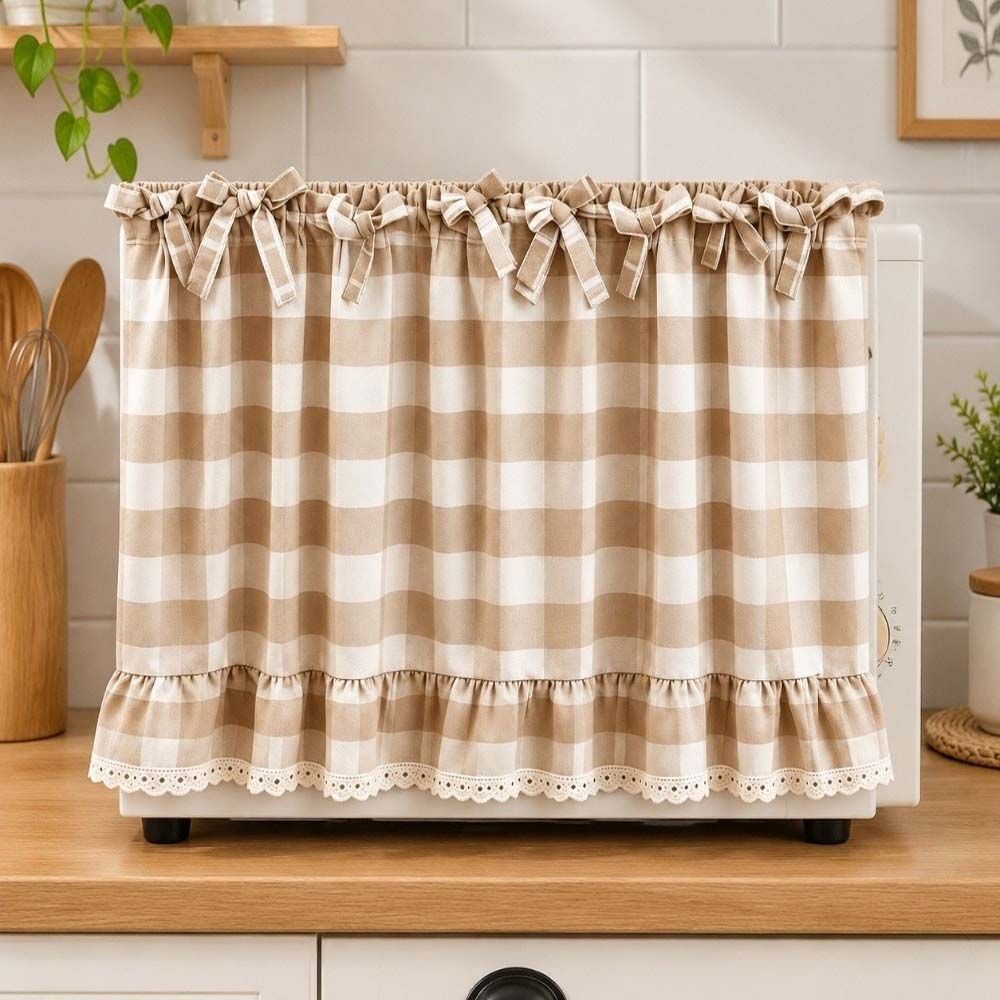Ruffled Edge Christmas Oven Curtain Double Sided Appliance Dust Cover Festive Cooking