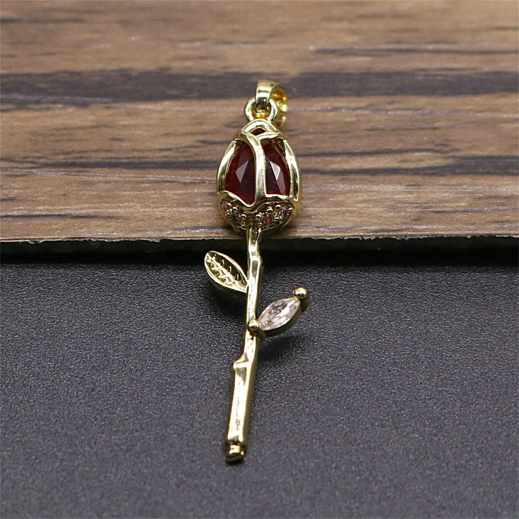 Elegant Tulips Pendant Necklace Gold Crystals Floral Jewelry Statement Pieces for Women Romance Wedding Accessory