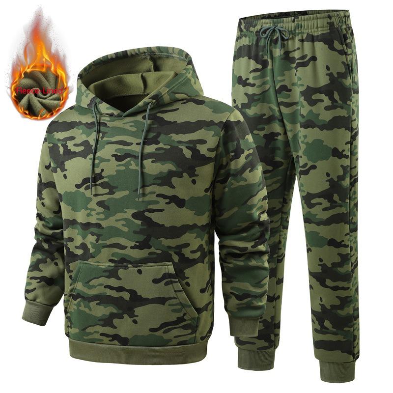 Men s Winter Camo Print Hooded Sweatshirt Sweatpants Warm Outfit S зелёный