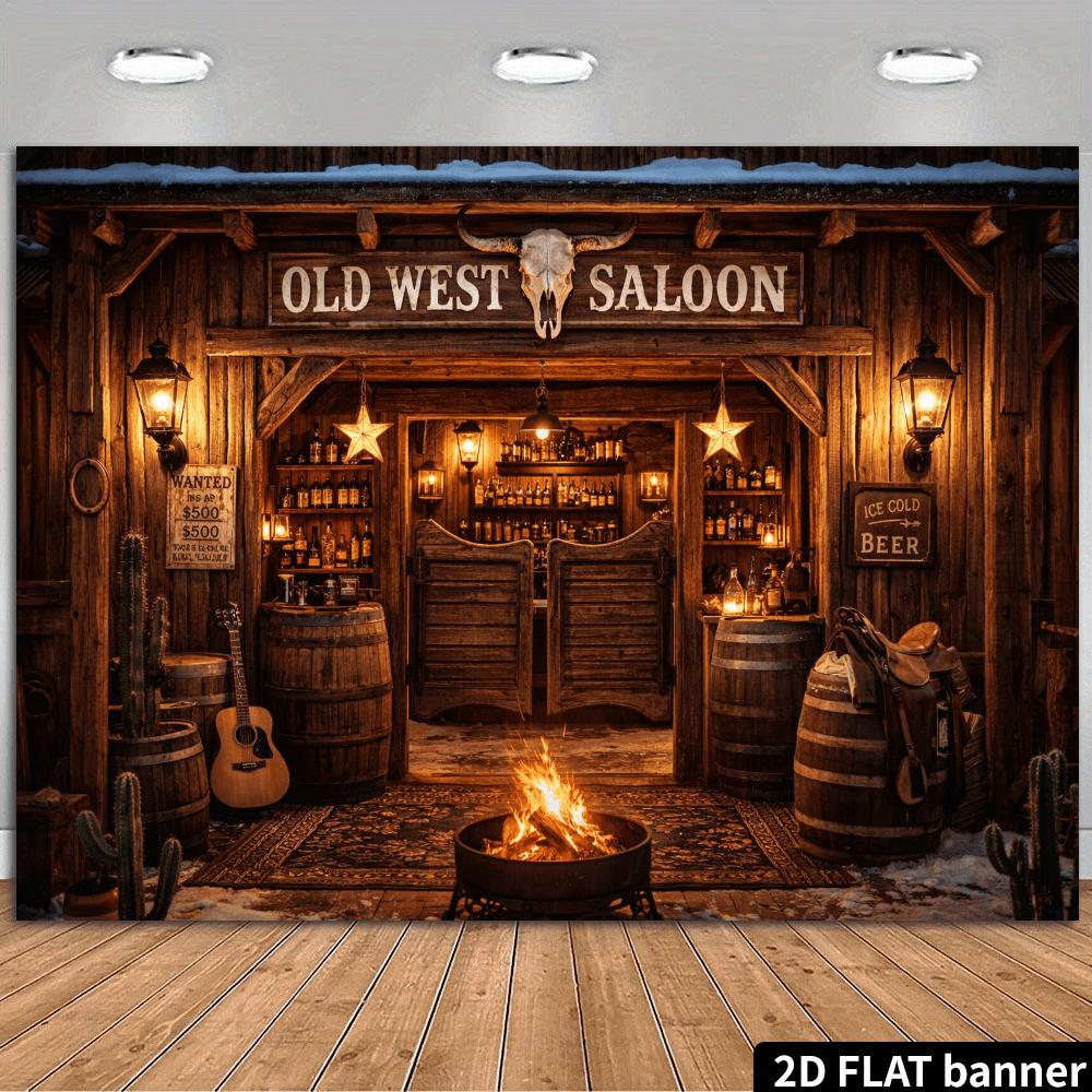 2D-plan bakgrundstyg för bar med västerländskt cowboytema som skapar en retro västerländsk atmosfär tillverkat av polyestermaterial