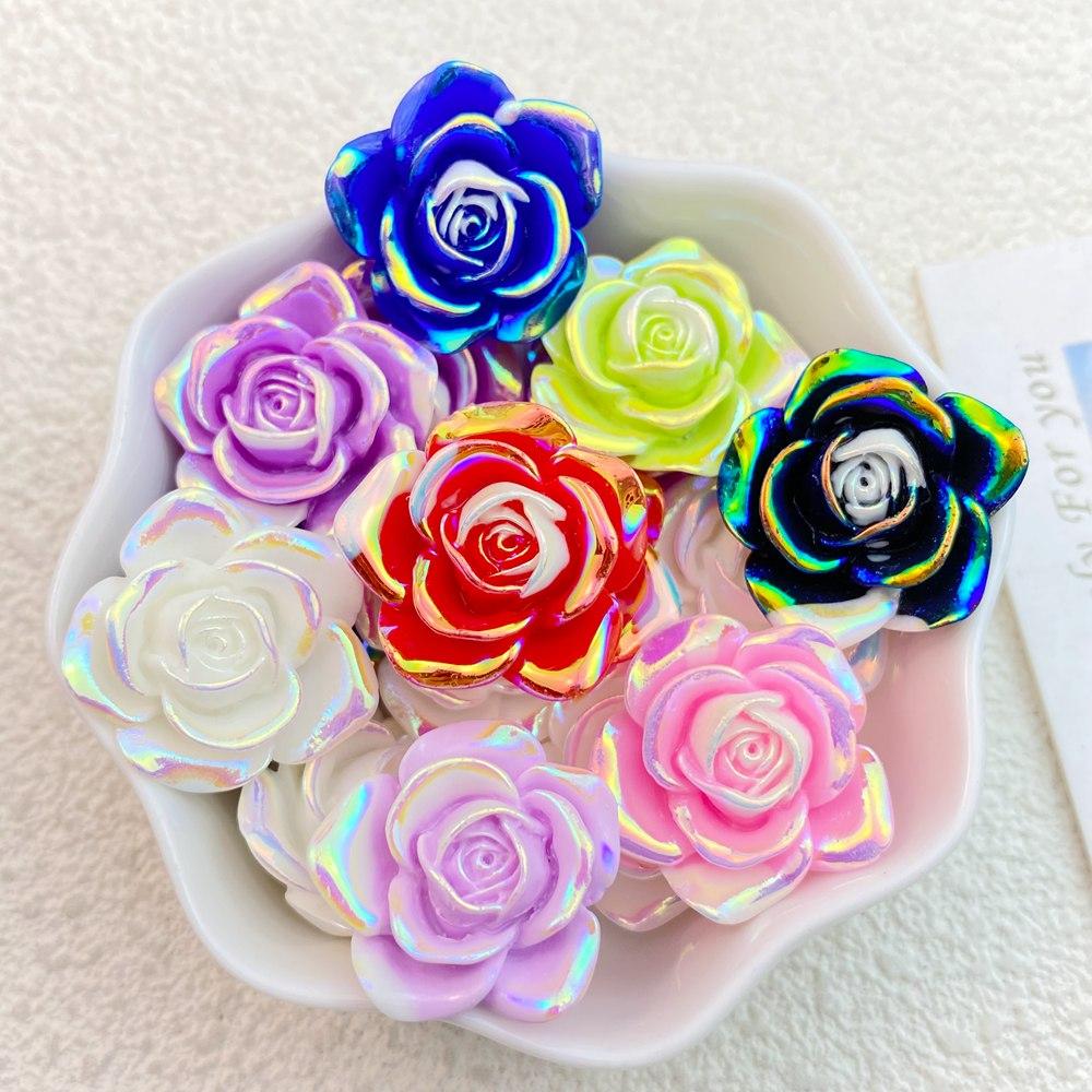 

10Pcs New Mini Cute Shiny Plated Roses Flat Back Resin Cabochons Scrapbooking DIY Jewelry Craft Decoration Accessorie