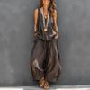 Women's Summer Sleeveless 2 Piece Outfit V Neck Top And Wide Leg Pants Set Casual Vacation Matching Lounge Set