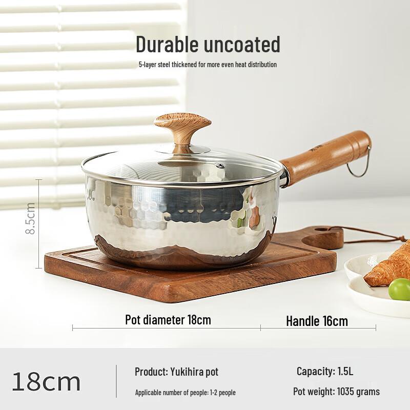 Hefeng Series 18cm Uncoated 304 Stainless Steel Yukihira Pot