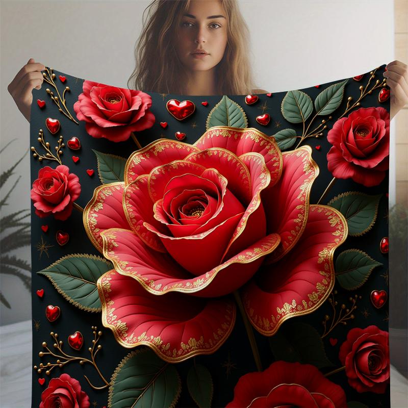 

Rose Moon Print Blanket Soft Throw Blanket for Home Bedroom Bed Sofa Travel Office Solid Cover Blanket Valentine s Day 75x100cm