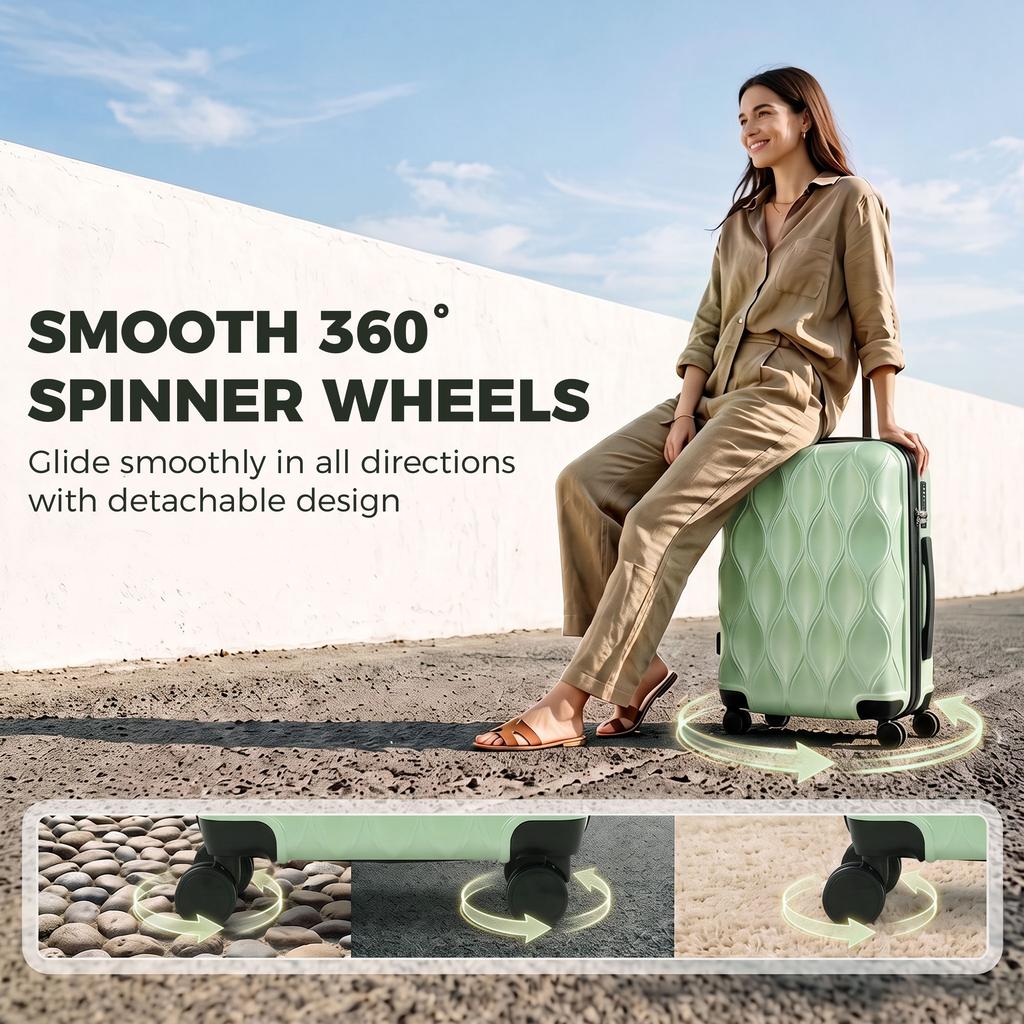 22Inch 56cm 41L Suitcase, ABS Hard Shell Carry On Luggage, Green