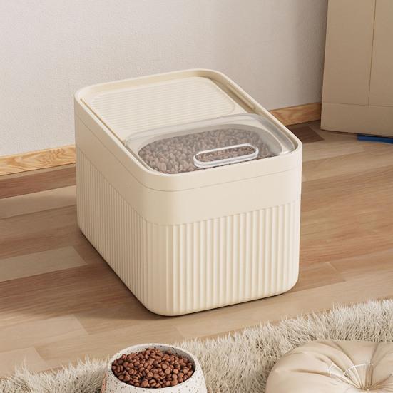 Grain Storage Barrel with Built-in Measuring Cup Clear Cover Large Capacity Wide Mouth Airtight Pet Food Container