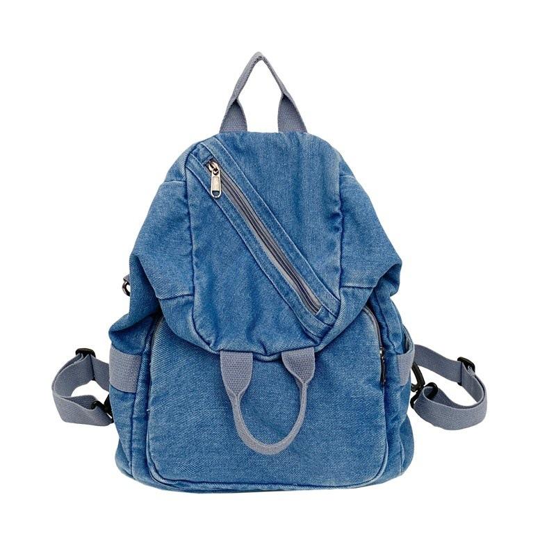 Denim Backpack Women's Casual Mini Backpack with Front Zip Pocket Adjustable Shoulder Straps Fashion School Bag