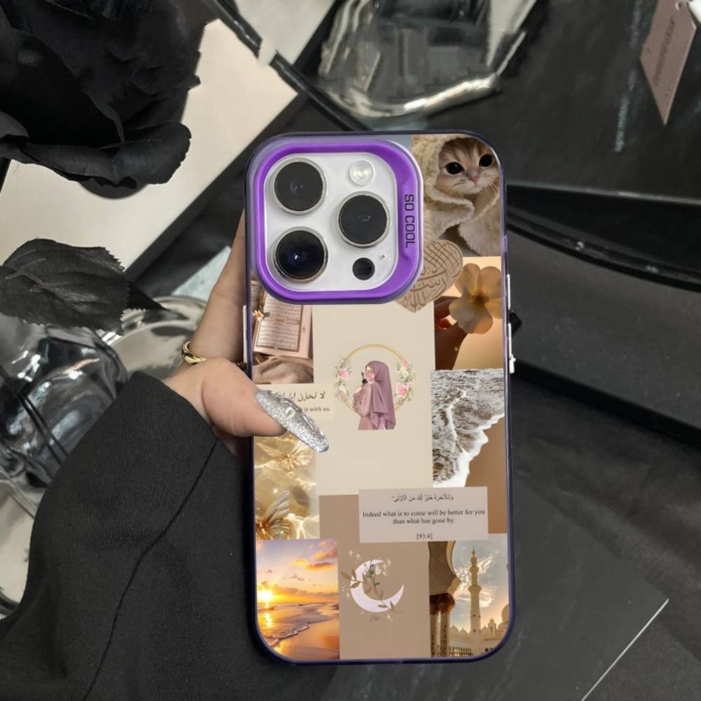 

Arabic Muslim Girls Belief Phone Case For iPhone 16,15,14,17,13,12,11,XS,Mini,Pro,SE,MAX Purple Matte Silicone Cover iPhone12mini