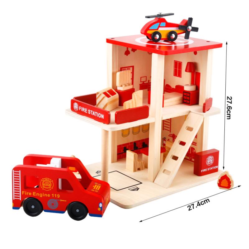 Wooden Train Track Accessories Children's Inertial Hand Sliding Toy Car Track Lift Police Fire Compatible Wood Track Gift PD84