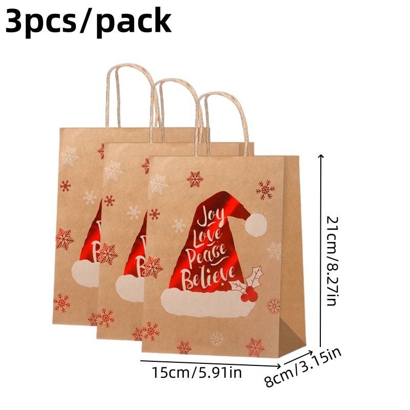 3pcsSmall Christmas Gift Bag Red Christmas Tree Christmas Hat Handheld Kraft Paper Bag Party Baking Shop Store Gift Packaging St