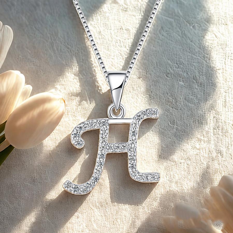 

Moissanite H Letter 925 Silver White White Gold Plated Pendant Iced Necklace білий