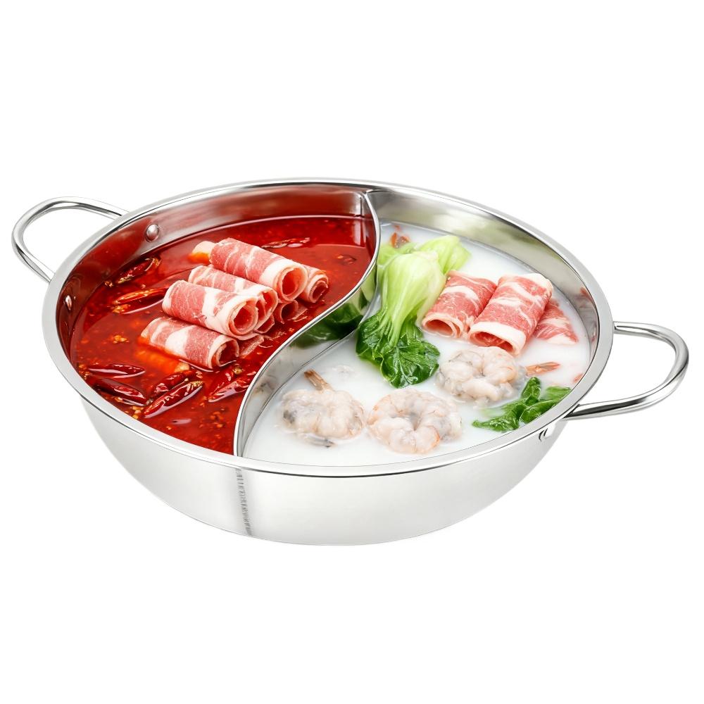 30CM Hot Pot with Divider Stainless Steel Household Thick Hot Pot Chinese Hot Pot for Cooking Serving Kitchen Soup Cooking Pot