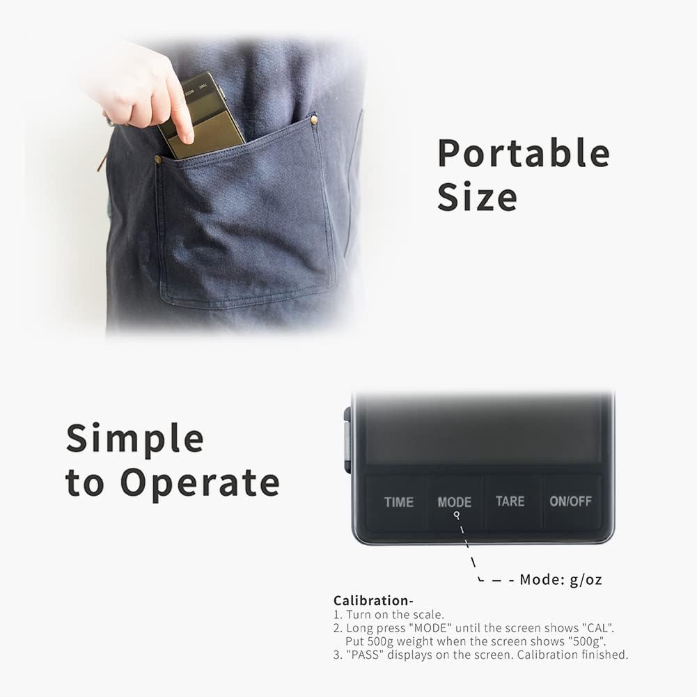 Watchget Pocket Digital Portable Weighing Scale with Insulation Drip Electronic Coffee 1000g Battery Compact Weighing Scale for and Coffee Includes