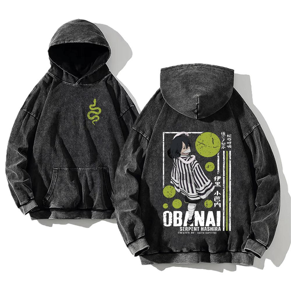 Demon Slayer Printed Hoodies Shinazugawa Sanemi Anime Men Women Cotton Sweatshirts Vintage Washed Oversized Casual Streetwear