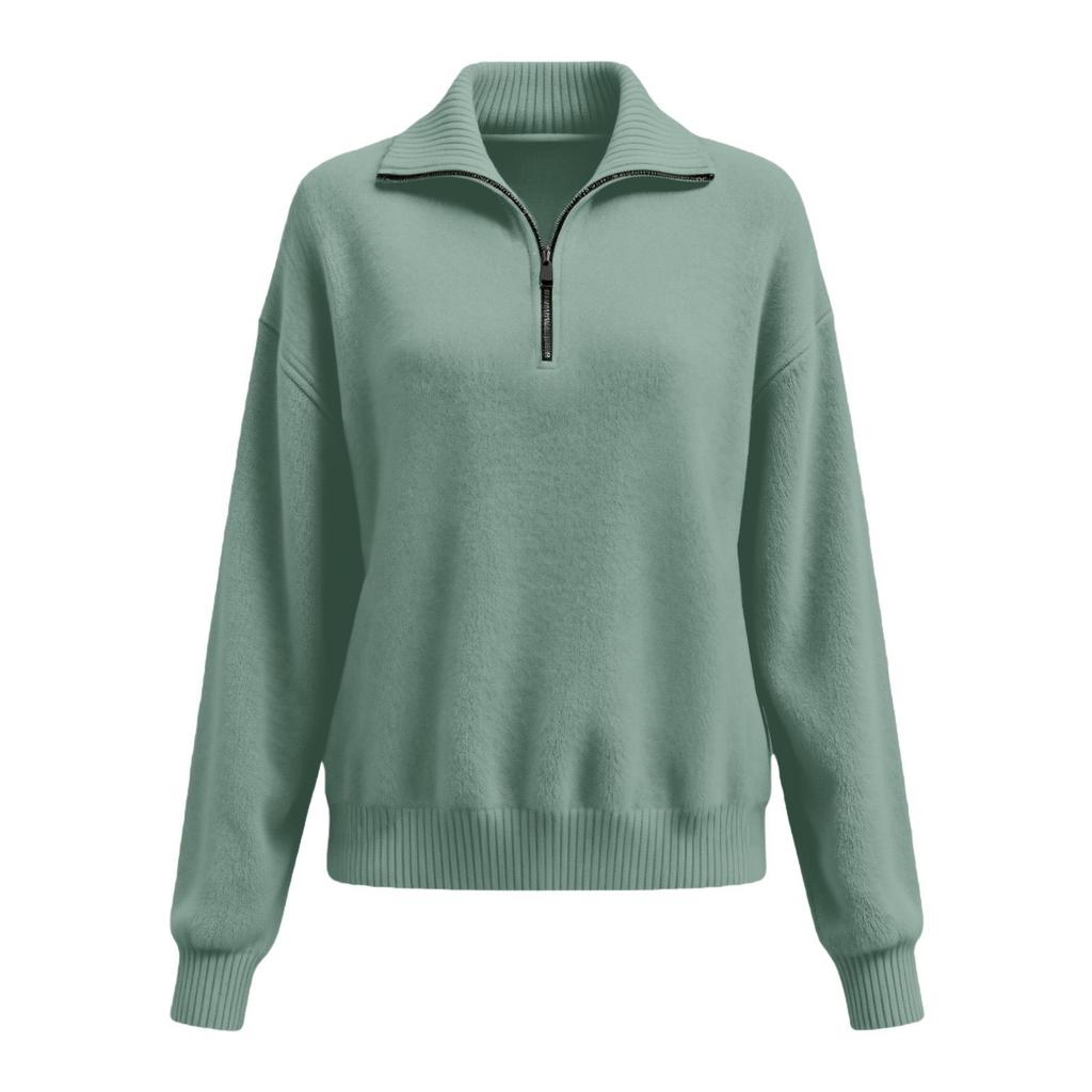 2025 Autumn/Winter High Neck Loose Solid Color Pullover Zipper Knit Sweater