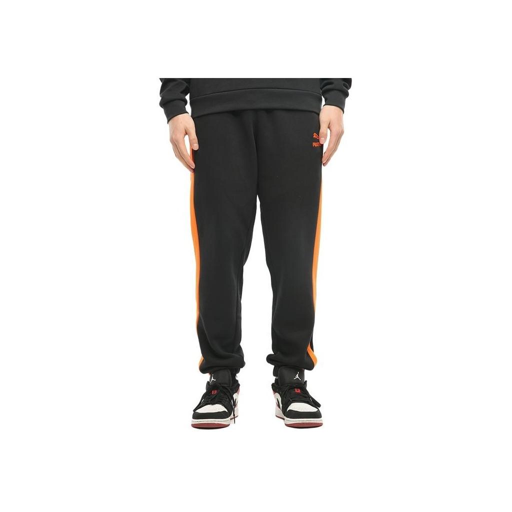Puma Iconic T7 Relaxed Contrast Drawstring Casual Joggers Men Bottoms Black Orange 530373-51
