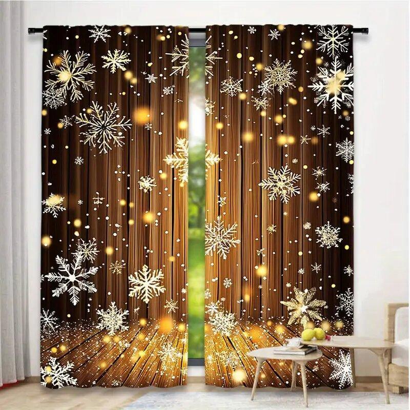 

2 Pieces Of Christmas Tree Printed Curtains, Christmas Decorations, Bedroom And Living Room, Home Decoration, Room Decoration 14Wx39L(35x100CM)x2&Rod Pocket