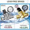 RV Water Pressure Regulator Valve With Handle Adjustable, Silicone Oil Gauge, Double Filters,Made Of Leadless Brass,0-160 PSI Gauge,3/4" Connector