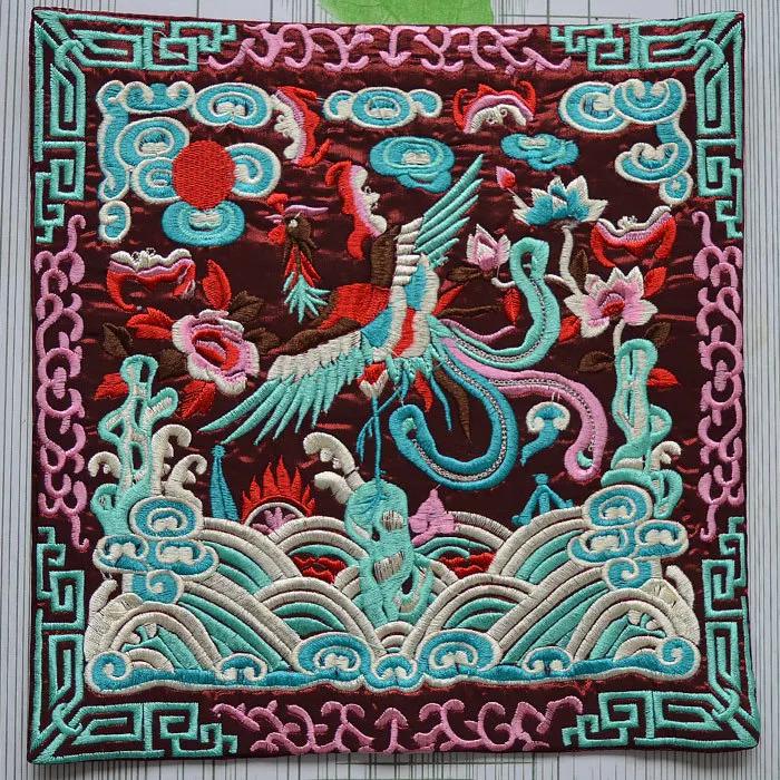 Chinese Embroidered Placemat Official Robe Badge Phoenix Craft Embroidery Piece Gift Decorative Coaster Cups Plates