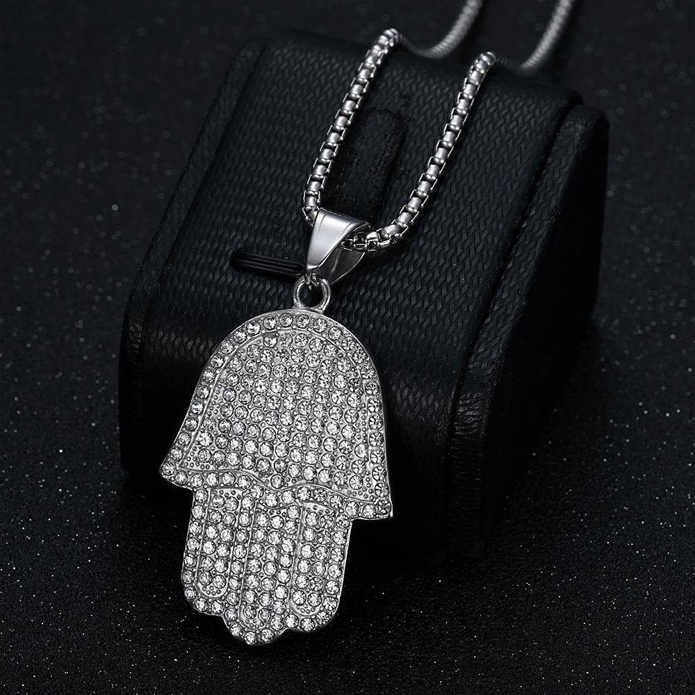 Classics Creative Design Matima's Hand Pendant Necklace for Men Stainless Steel Gold Plated Zircon Chain Hip Hop Fashion Jewelry