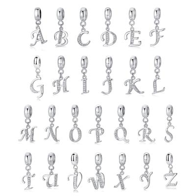 Original versilberte Charms Alphabet AZ Buchstaben-Anhänger Perlen Pave CZ passend für Armbänder Halsketten Frauen DIY Schmuck