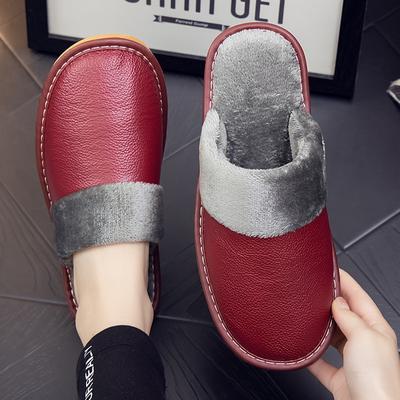 Women Slippers 2024 New Winter PU Leather Slippers Warm Indoor Slipper Waterproof Home House Shoes Unisex Warm Leather Slippers