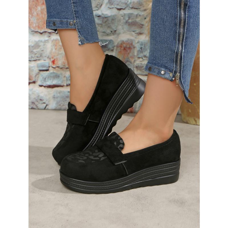 Leopard Wedge Loafers Women's New Suede Plus-size Platform Shoes for Autumn 2025