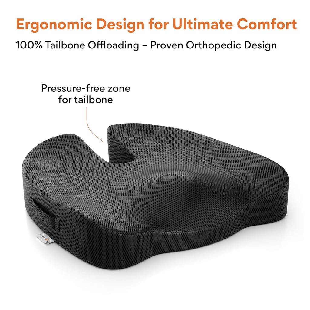 Ergonomic Coccyx Seat Cushion for Pressure Relief and Enhanced Seating Support (46L x 43W x 7H Centimeters), Durable Design up to 120Kg