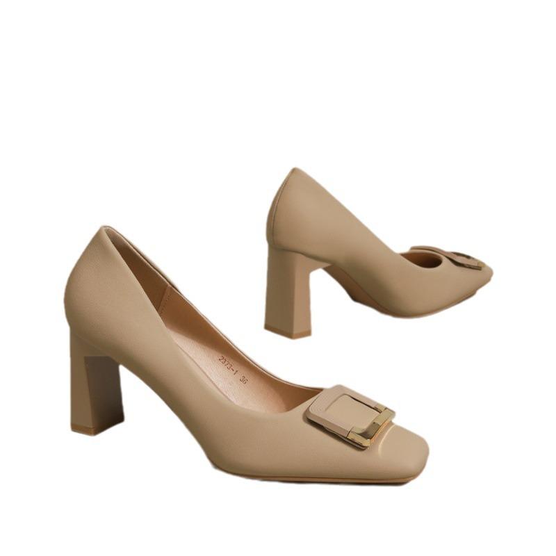 Thick heeled shoes for women 2025 new versatile square toe shallow mouth single shoes