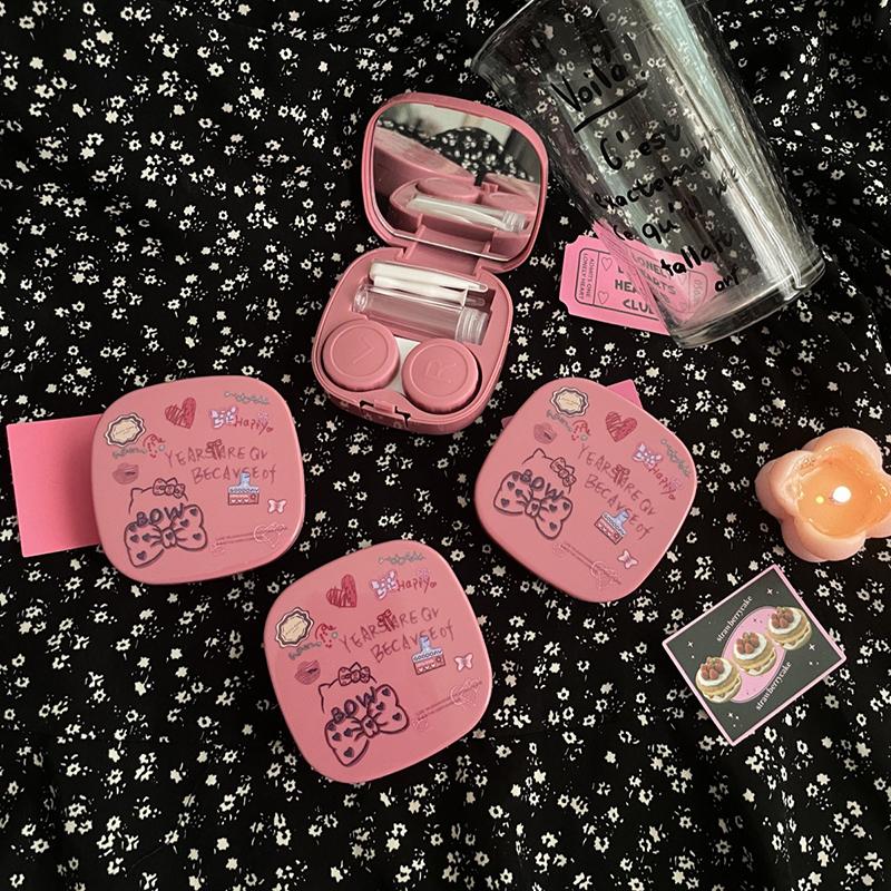 

Портативный футляр для контактных линз с пинцетом и зеркалом для красоты, контейнер для хранения зрачков, футляр для ухода за глазами розовый