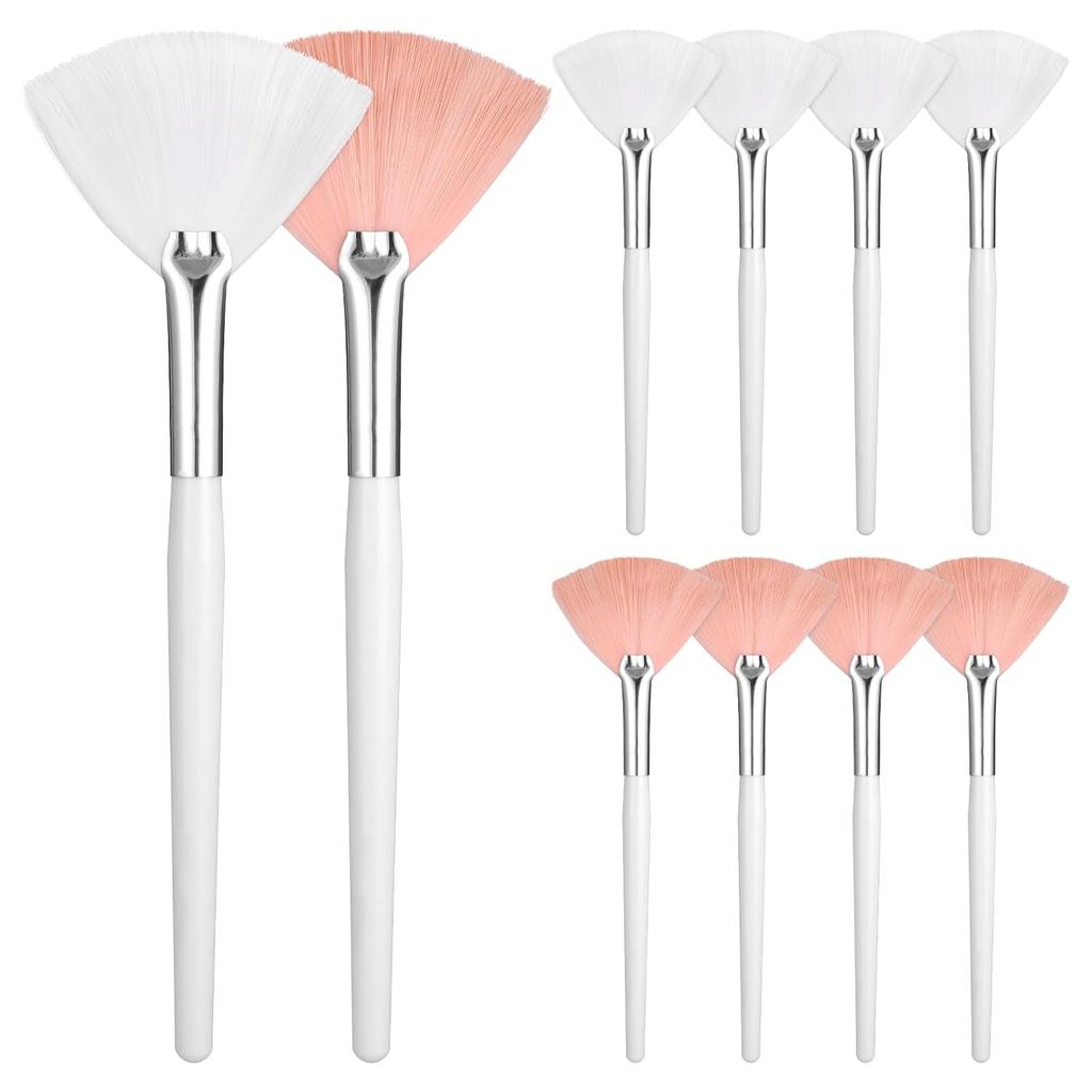 10 PCS Fan Brush Makeup, Fan Brushes for Esthetician Makeup, Multipurpose Facial Brushes for Make up Cosmetic, Eyeshadow, Peel Mud Cream(White, Pink)