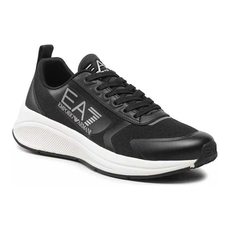 Emporio Armani EA7 Chaussures de Course à Lacets en Tissu Chaussures de Sport Casual Durables Basse Tige Baskets Unisexes Noir X8X125XK303N763