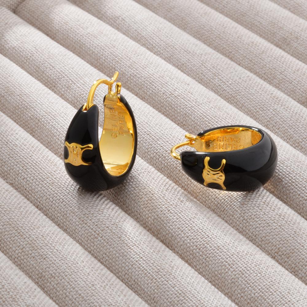 Orecchini pendenti in olio nero con arco di trionfo francese, fibbia per orecchini, placcati in rame, oro 22 carati, luce, lusso, temperamento premium, gioielli versatili per le orecchie